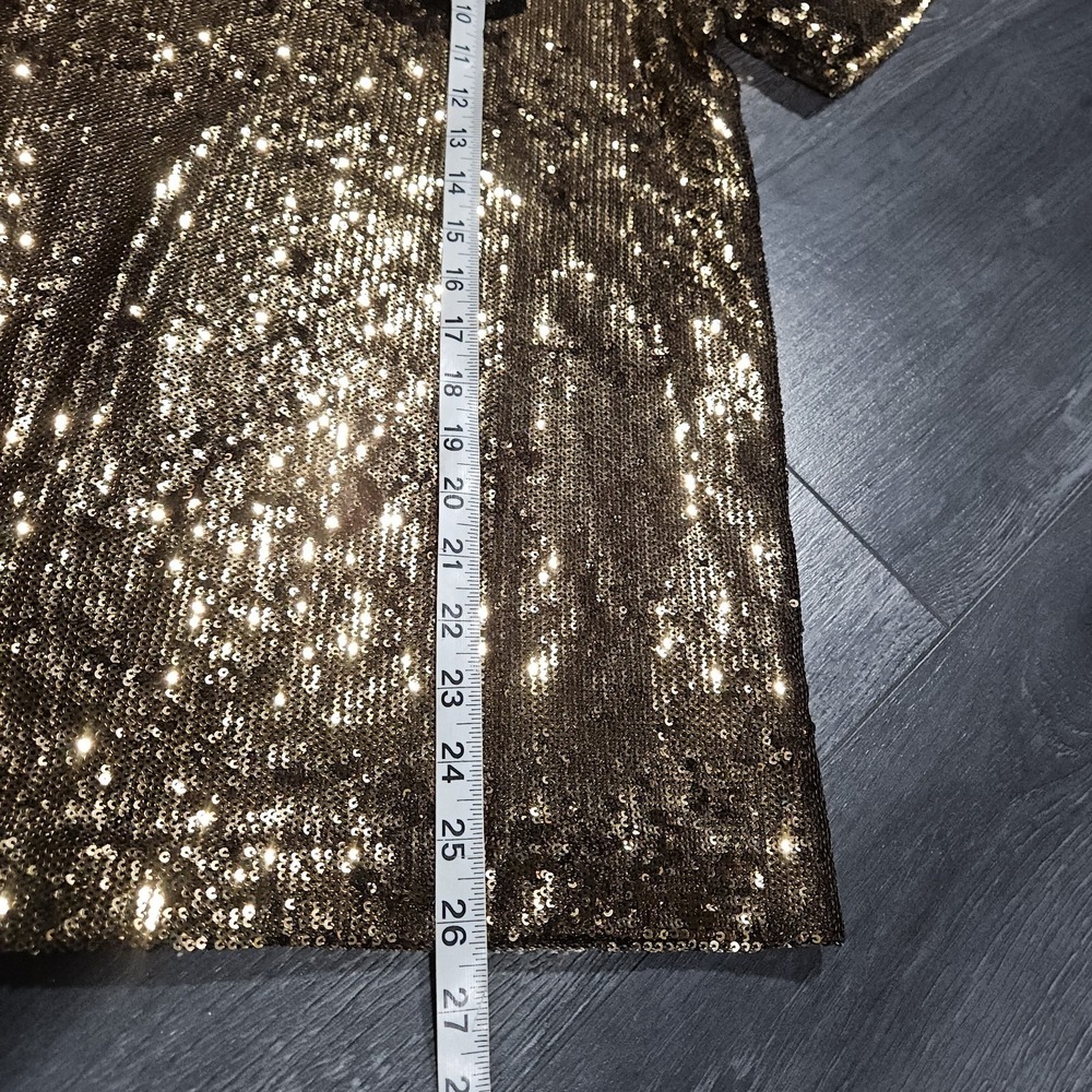 Michael Kors All Over Gold Sequin T Shirt Women M Lined Glitzy New Year Party - Picture 8 of 9